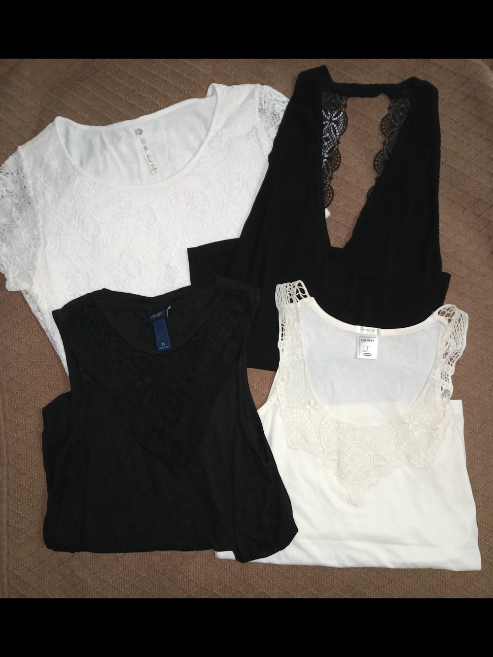 Mixed Lace Detail Women's Tops — Black & White Pack